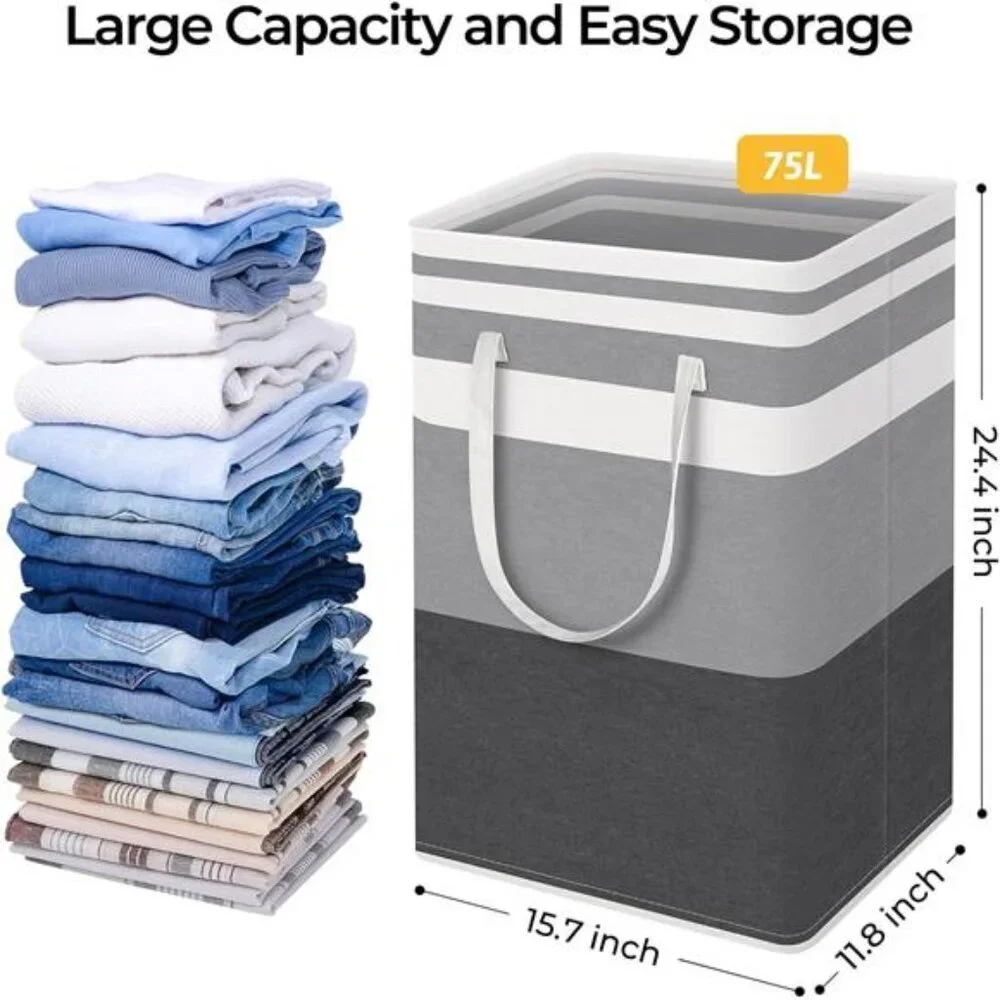 Large Laundry Baskets 2 Pack Waterproof Freestanding Collapsible Clothes Hamper